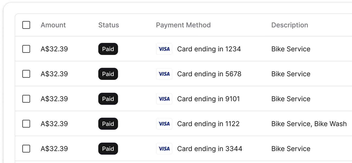 Payment Processing interface