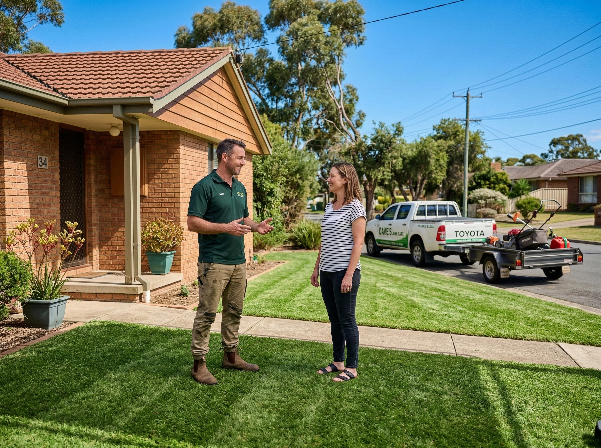 Professional lawn mower cutting grass for residential lawn care service