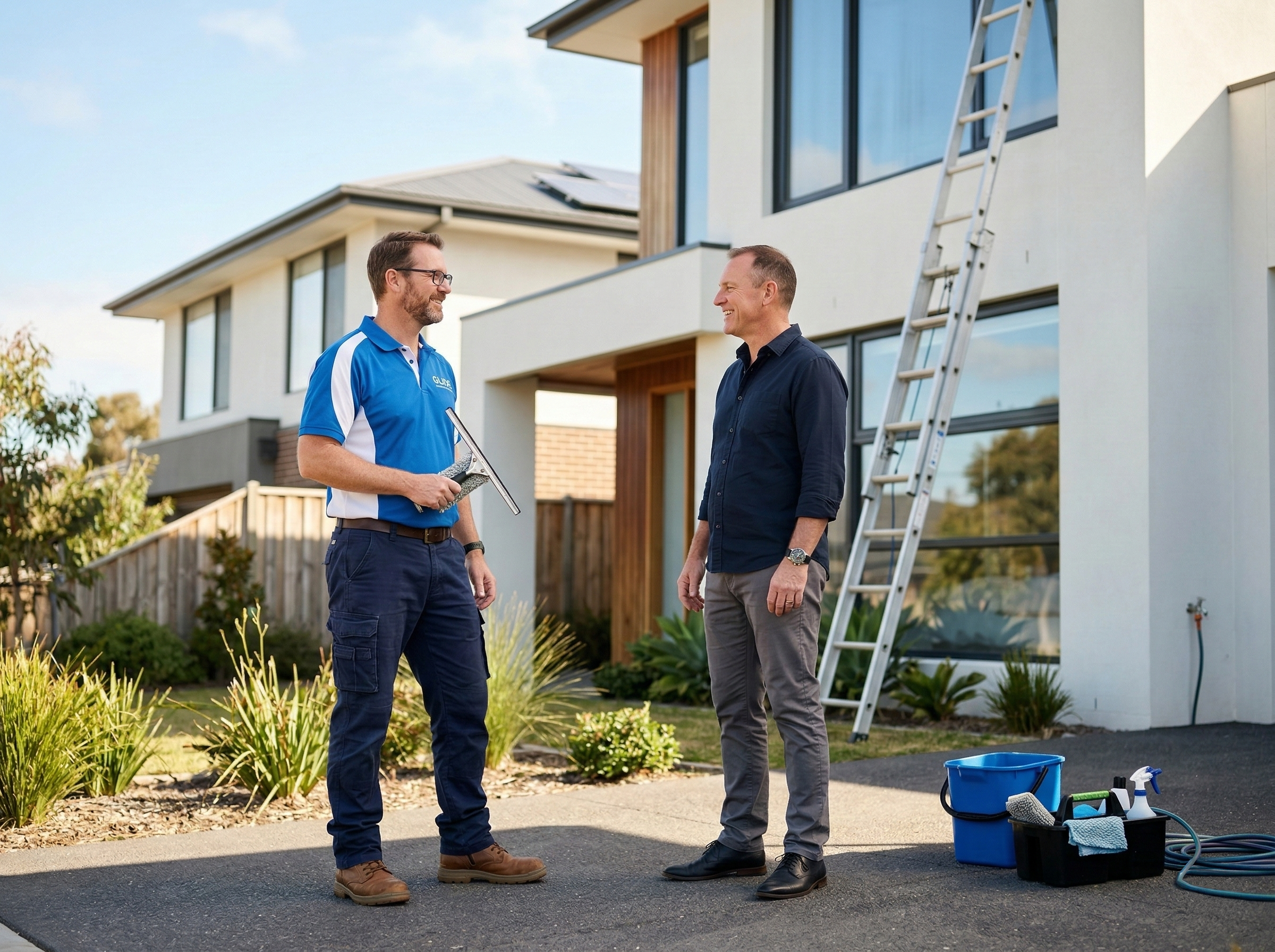Professional window cleaner cleaning residential windows in Australia