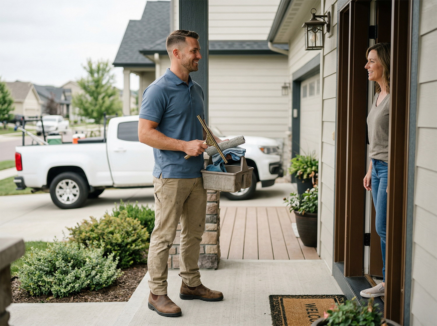 Service business owner working with a residential customer