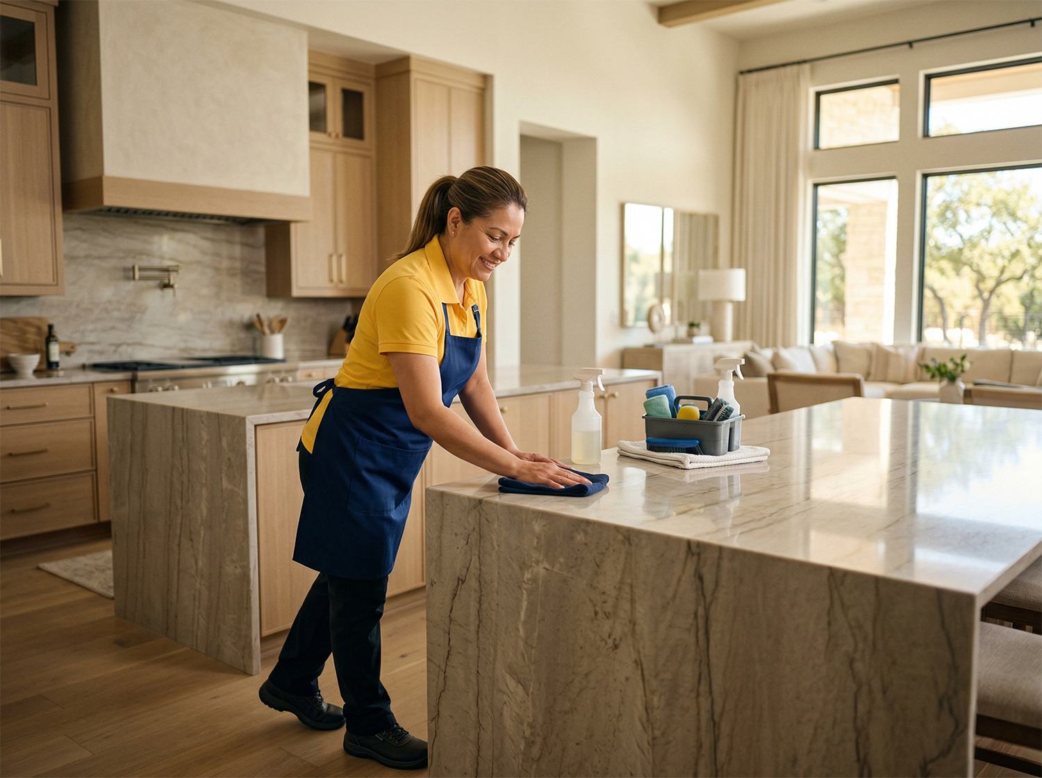 Professional cleaner servicing a residential home