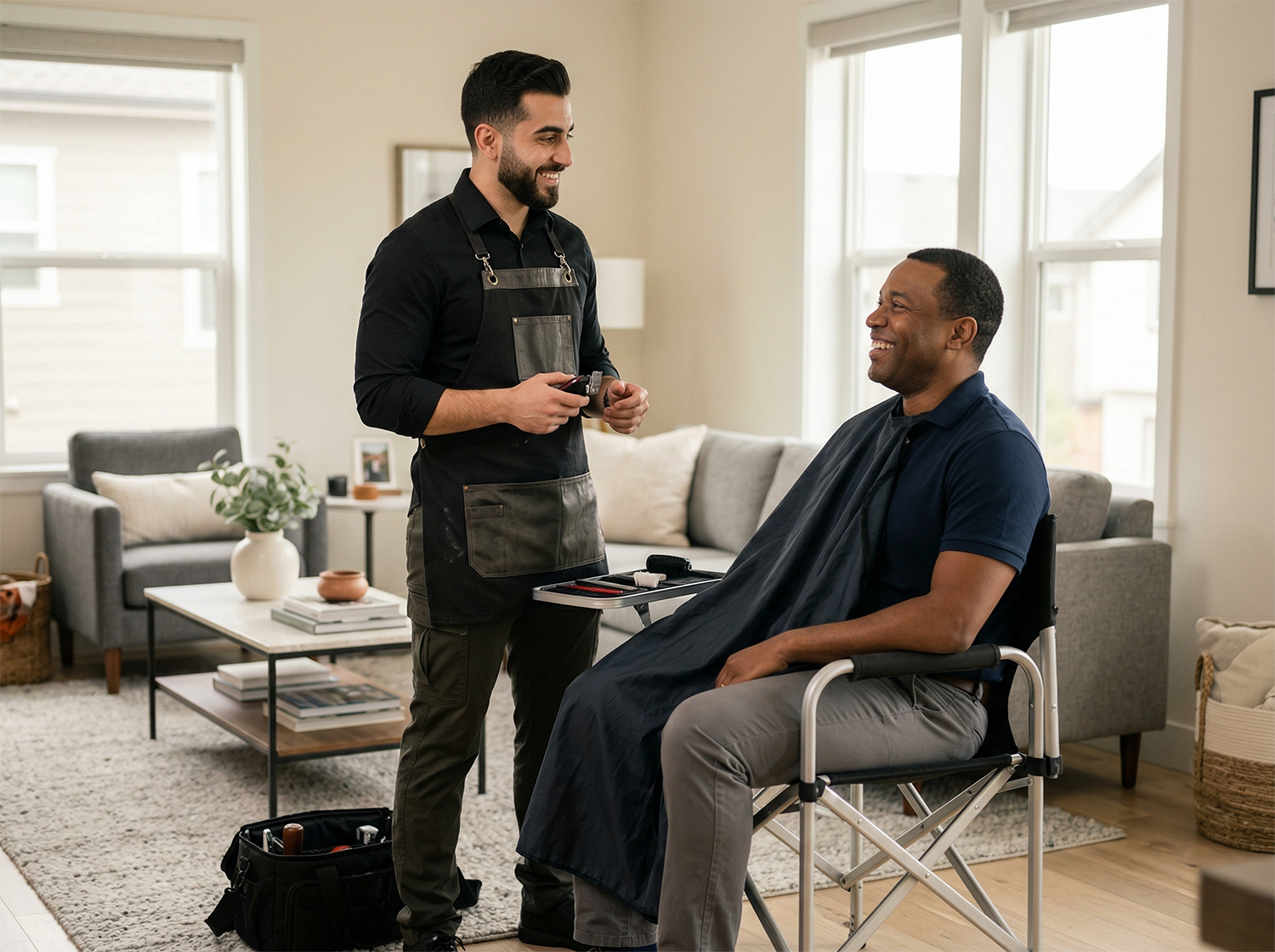 Professional mobile barber with equipment ready to start a mobile barber business